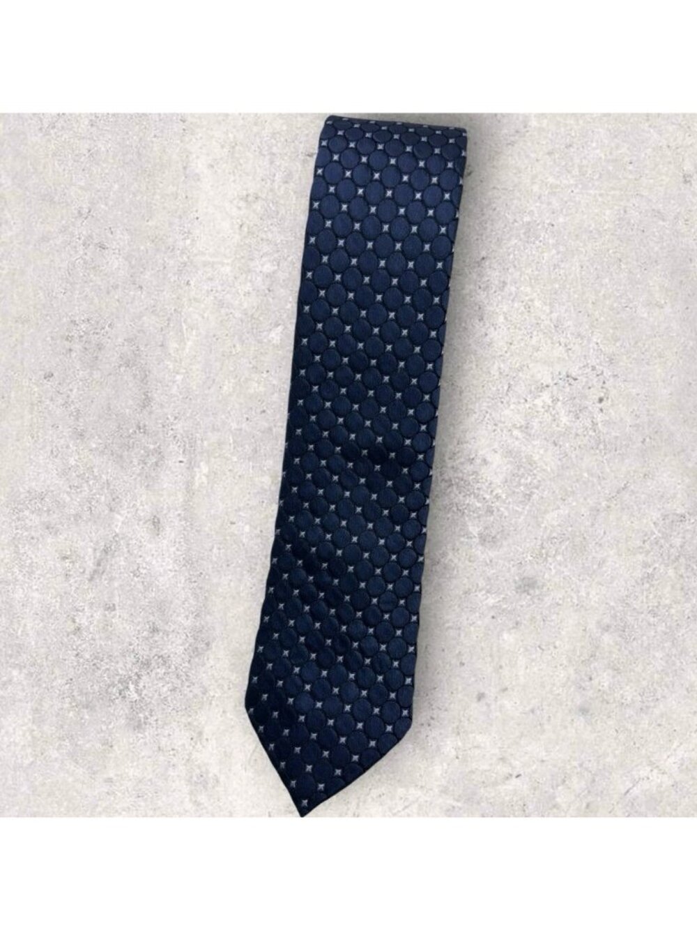 STRELLSON Silk Tie ITALY XL Navy Blue Gray Geometric W:2.7" EUC